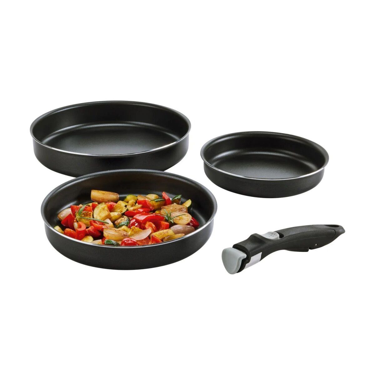 CRIVIT Aluminium-Kochgeschirrset 4-teilig, mit abnehmbarem Griff