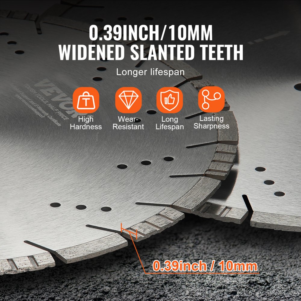Diamant-Trennscheibe, 14 Zoll/350 mm Betonsägeblatt für Nass- oder Trockenarbeiten, 0,39 Zoll/10 mm Diamant-Segment-Trennscheibe mit schrägen Zähnen, universeller Mittellochdurchmesser 1 Zoll/25,4 mm, für Beton, Zementplatten, Fliesen, Ziegel Diamant-Trennscheibe, 14 Zoll/350 mm Betonsägeblatt für Nass- oder Trockenarbeiten, 0,39 Zoll/10 mm Diamant-Segment-Trennscheibe mit schrägen Zähnen, universeller Mittellochdurchmesser 1 Zoll/25,4 mm, für Beton, Zementplatten, Fliesen, Ziegel