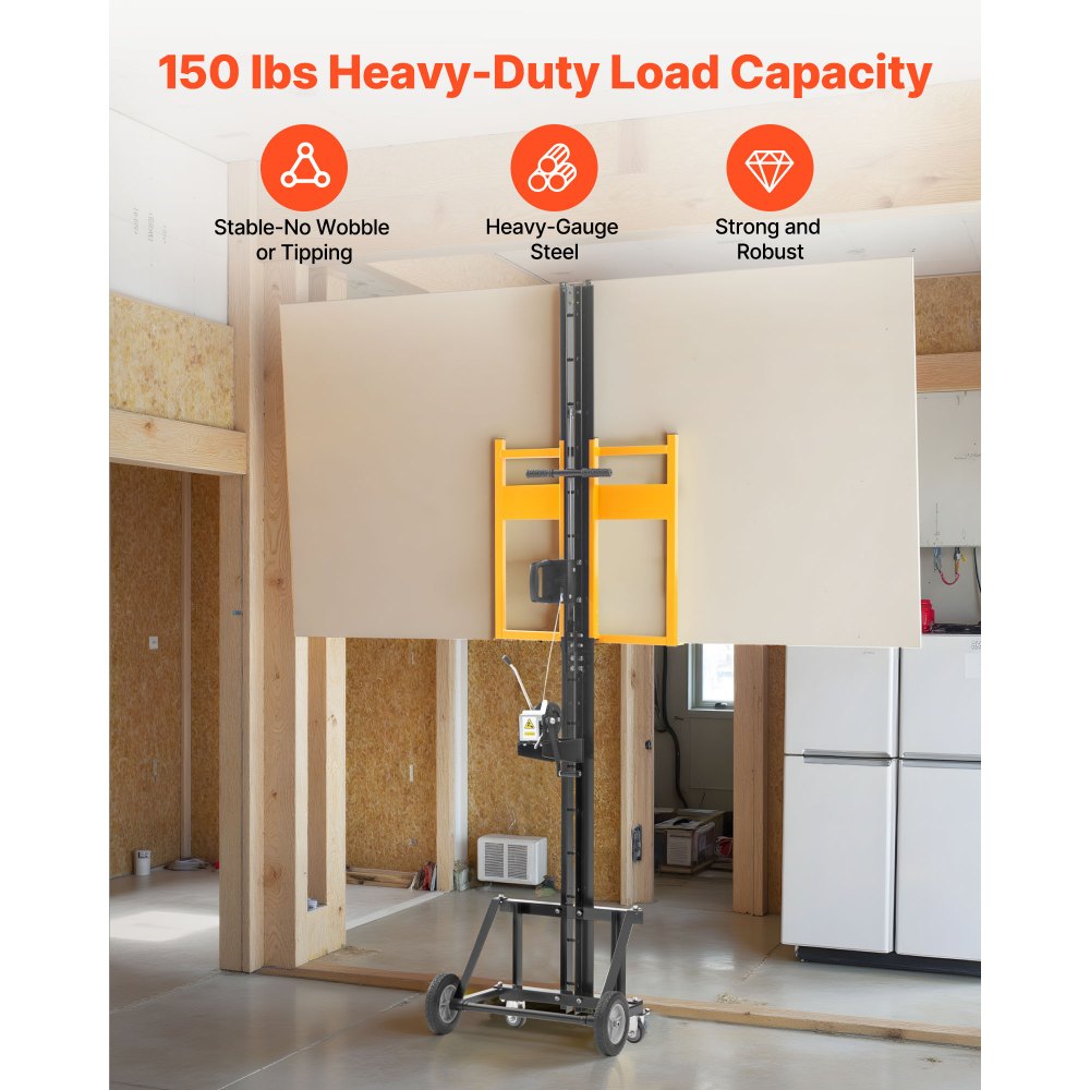 Trockenbaulift, 68 kg Plattenheber für Decken- und Wandmontage, Trockenbau für eine Person, 1219 x 4878 mm max. Vertikaler Plattenheber mit Rädern, einfacher Transport (Gelb) Trockenbaulift, 68 kg Plattenheber für Decken- und Wandmontage, Trockenbau für eine Person, 1219 x 4878 mm max. Vertikaler Plattenheber mit Rädern, einfacher Transport (Gelb)