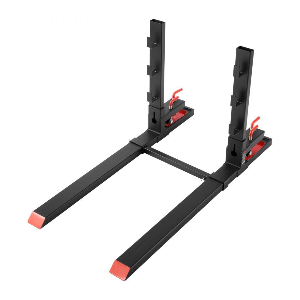 Fourches à palettes, porte-fourche à clipser 1 814 kg, longueur totale 1 490 mm, fourches avec barre stabilisatrice anti-basculement et réglable, convient aux chargeuses à pelle compactes, noires
