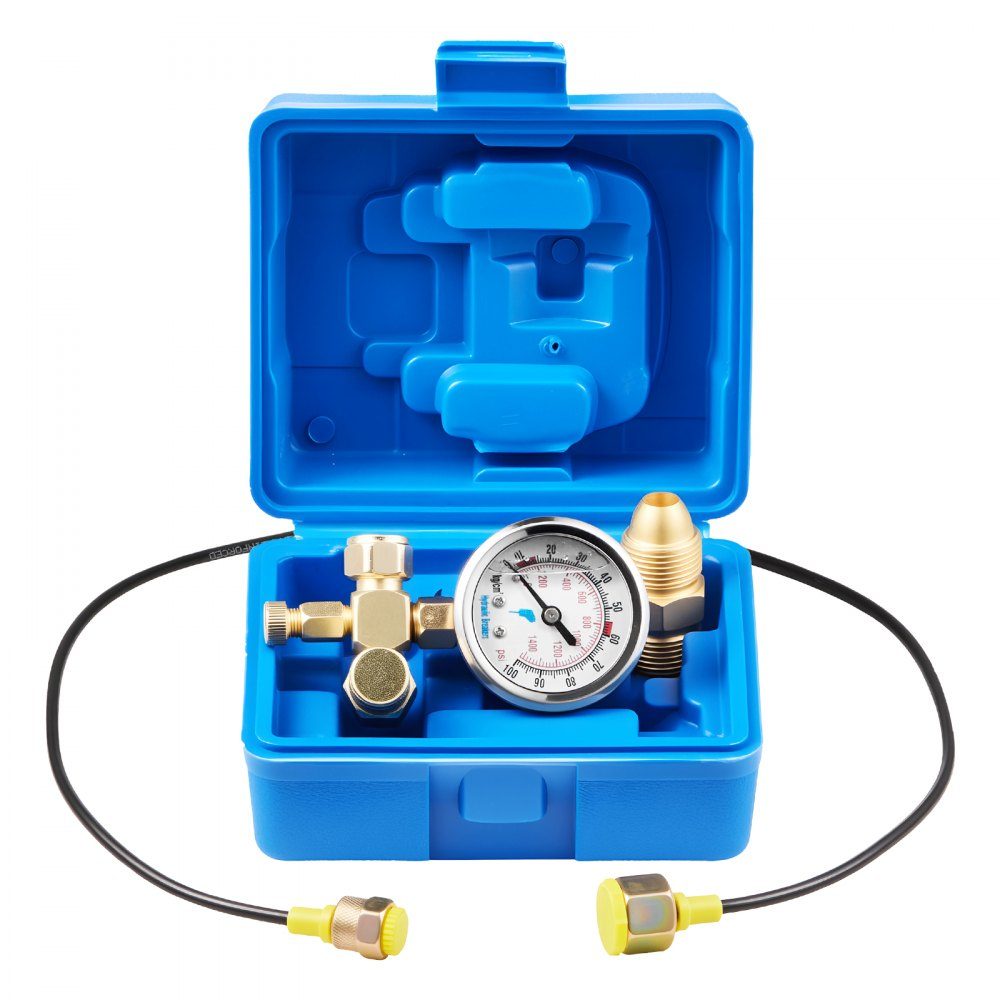 Hydraulisches Stickstoffspeicher-Ladeset, 0–1420 PSI Stickstofffüllset, Druckprüfsystem mit 1 Manometer, 1 Gasschlauch, 1 Ventilkörper und 1 CGA580-Adapter für Baumaschinen