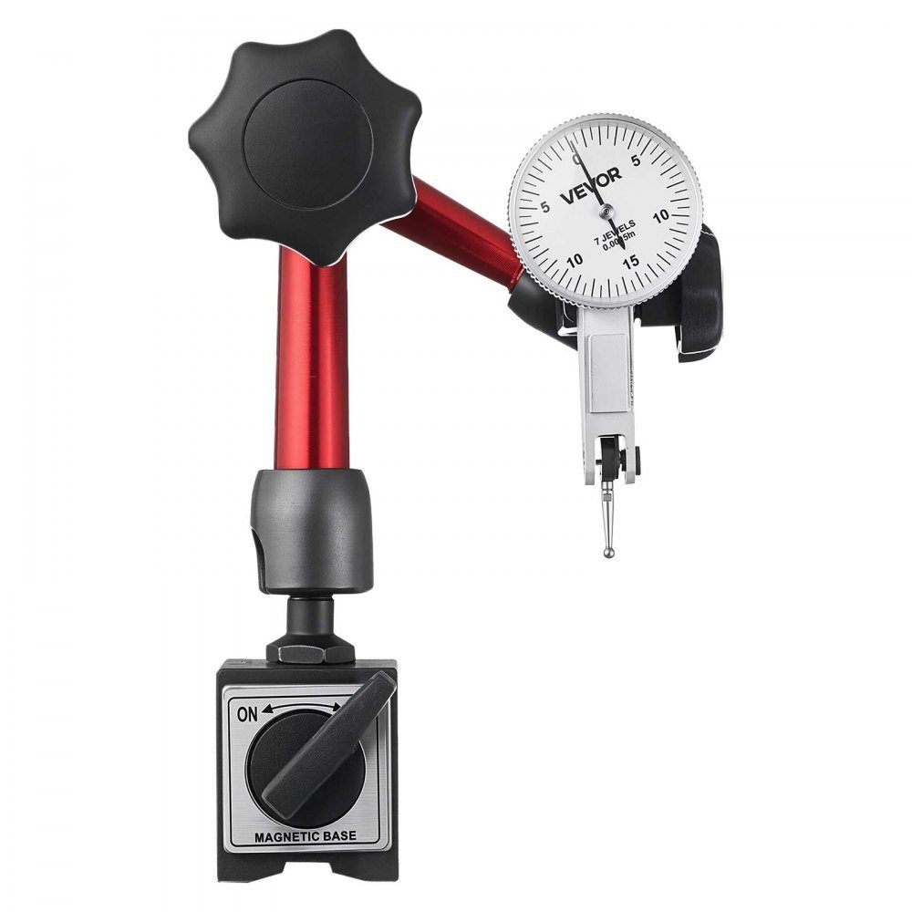 Dial Indicator with Magnetic Stand and Storage Case, 0.01mm Accuracy, 0-0.76mm Range, Micro Ball Handle for Tight Area Measurements, Industrial Machining and Inspection