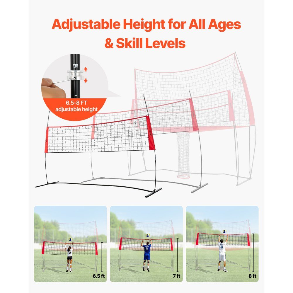 2 in 1 Volleyball-Trainingsnetz, stufenlos höhenverstellbares Übungsgerät (1,98-2,04 m) mit Ballrücklauf, tragbare Netzstation, einfacher Aufbau für den Innen- und Außenbereich