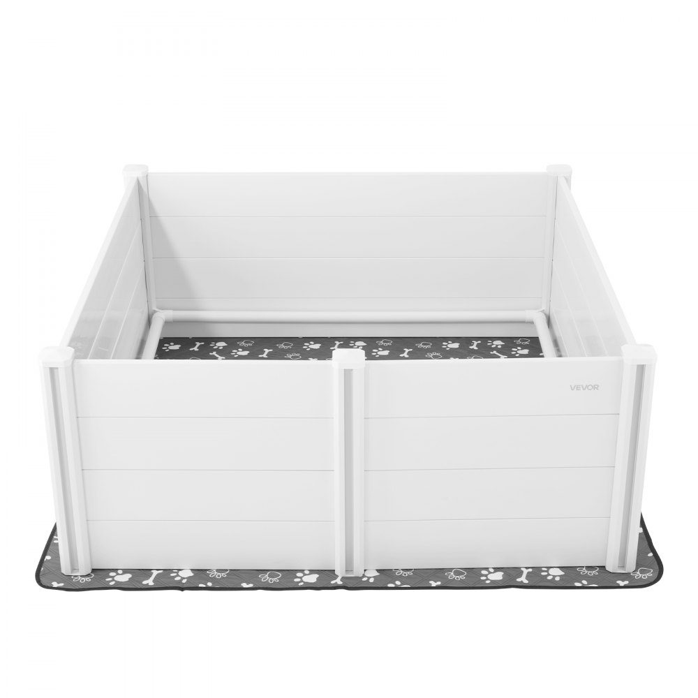 Pojemnik dla psów, 1520x1520x610 mm, kojec dla szczeniąt wykonany z tworzywa sztucznego PCV z drzwiami o regulowanej wysokości i zmywalną podkładką na siusiu, budka dla szczeniąt dla bardzo dużych psów, mlecznobiały