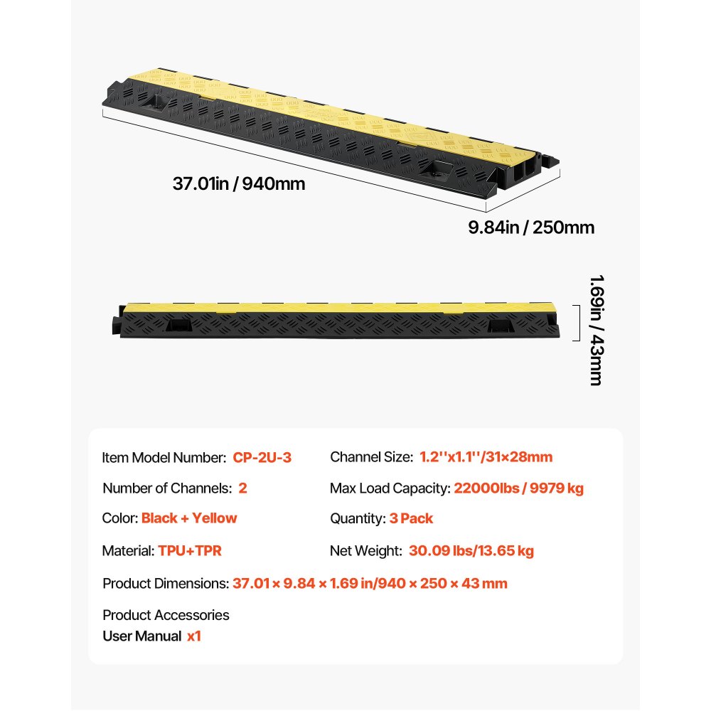 940 mm kabelbrug, 9979 kg/ascapaciteit, 2 kanalen (31x28 mm) TPU-overloopbeveiliging, struikelbeveiliging, vloerafdekkingen, voor gebieden met hoge drempels, thuis, op kantoor, magazijn, 3 stuks 940 mm kabelbrug, 9979 kg/ascapaciteit, 2 kanalen (31x28 mm) TPU-overloopbeveiliging, struikelbeveiliging, vloerafdekkingen, voor gebieden met hoge drempels, thuis, op kantoor, magazijn, 3 stuks