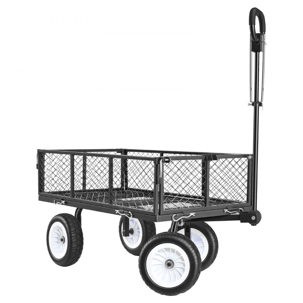 Handcart 408.2 kg load capacity, garden cart with PU tires, transport cart with adjustable handle, removable side walls, handcart for attachment to ATV or tractor, black Handcart 408.2 kg load capacity, garden cart with PU tires, transport cart with adjustable handle, removable side walls, handcart for attachment to ATV or tractor, black