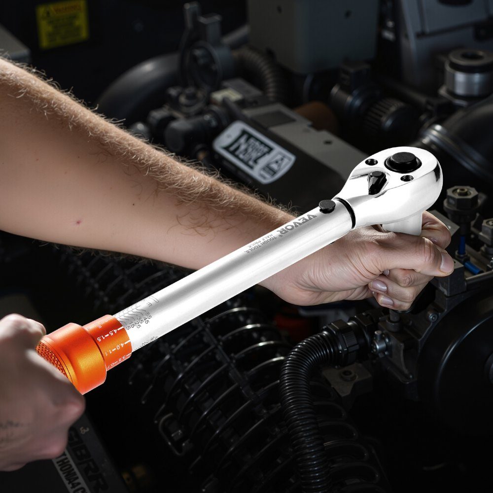 Click Torque Wrench, 3/8" Drive 5-60Nm Two Way Torque Wrench with Sockets, Extension and Drill, 72 Teeth ± 3% High Precision Alloy Steel for Car Repair