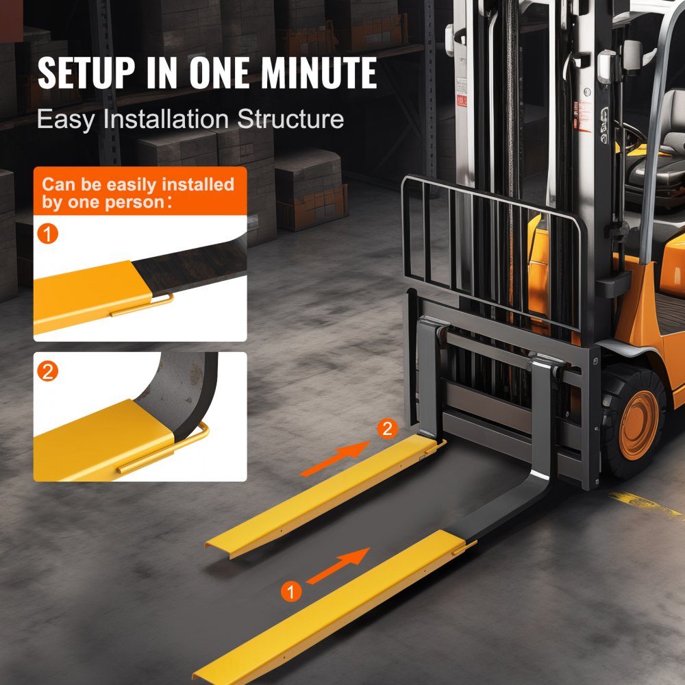 Set of 2 Fork Extensions, 1520mm Tine Extension, 1,815 Ton Load Capacity Forks, Q235 Carbon Steel, One Piece Design, Pallet Fork Extension, Compatible with 106mm Forks