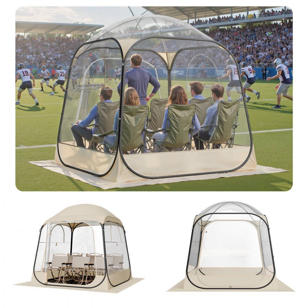 Transparentes Zelt, 183 x 183 x 195 cm, Pop-Up-Zelt für 5–6 Personen, Sportzelt mit Bodenmatte und oberer Abdeckung, Outdoor-Blasenzelt, Camping-Unterstand für Veranstaltungen, Angeln, Jubeln