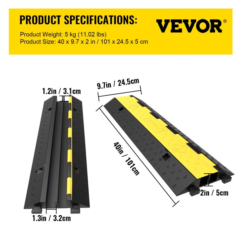 Kabelbeschermingsmat, zwarte kabelgoot, kabeldoorvoer voor kabeldoorvoeren op de vloer; Laadvermogen: 4989 kg voor kantoor 101x24,5x5 cm
