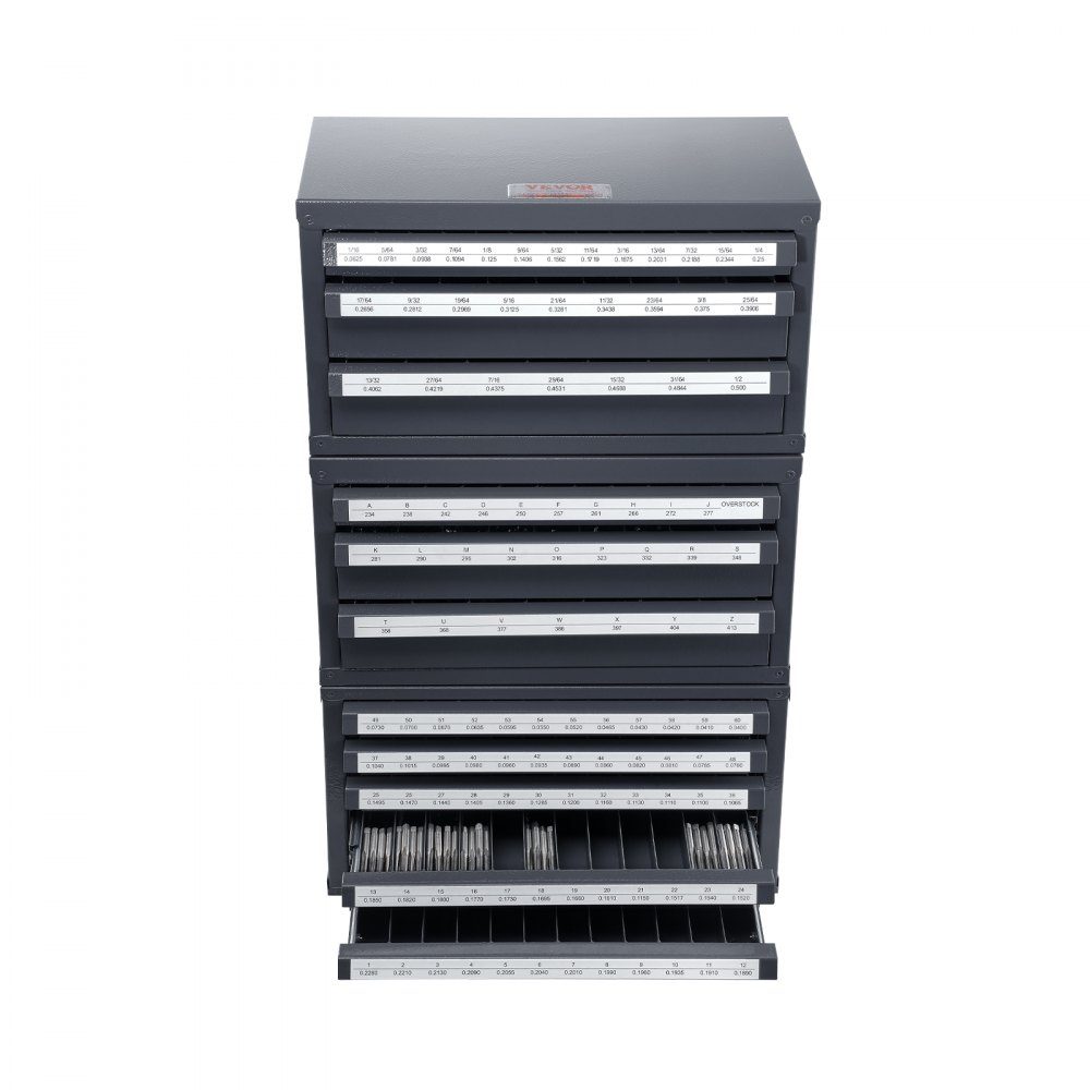 Bohrerspenderschrank, 3-teilig, drei Schubladen für 1,6 mm bis 12,7 mm und Buchstabengrößen A bis Z, Bohrer-Organizer mit fünf Schubladen für Drahtgrößen Nr. 1 bis Nr. 60, stapelbarer Schrank