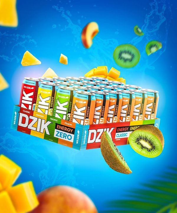 Energetyk Dzik Energy Drink – Pfirsich, Tropic, Mango – 500 ml, Packung mit 24 Stück