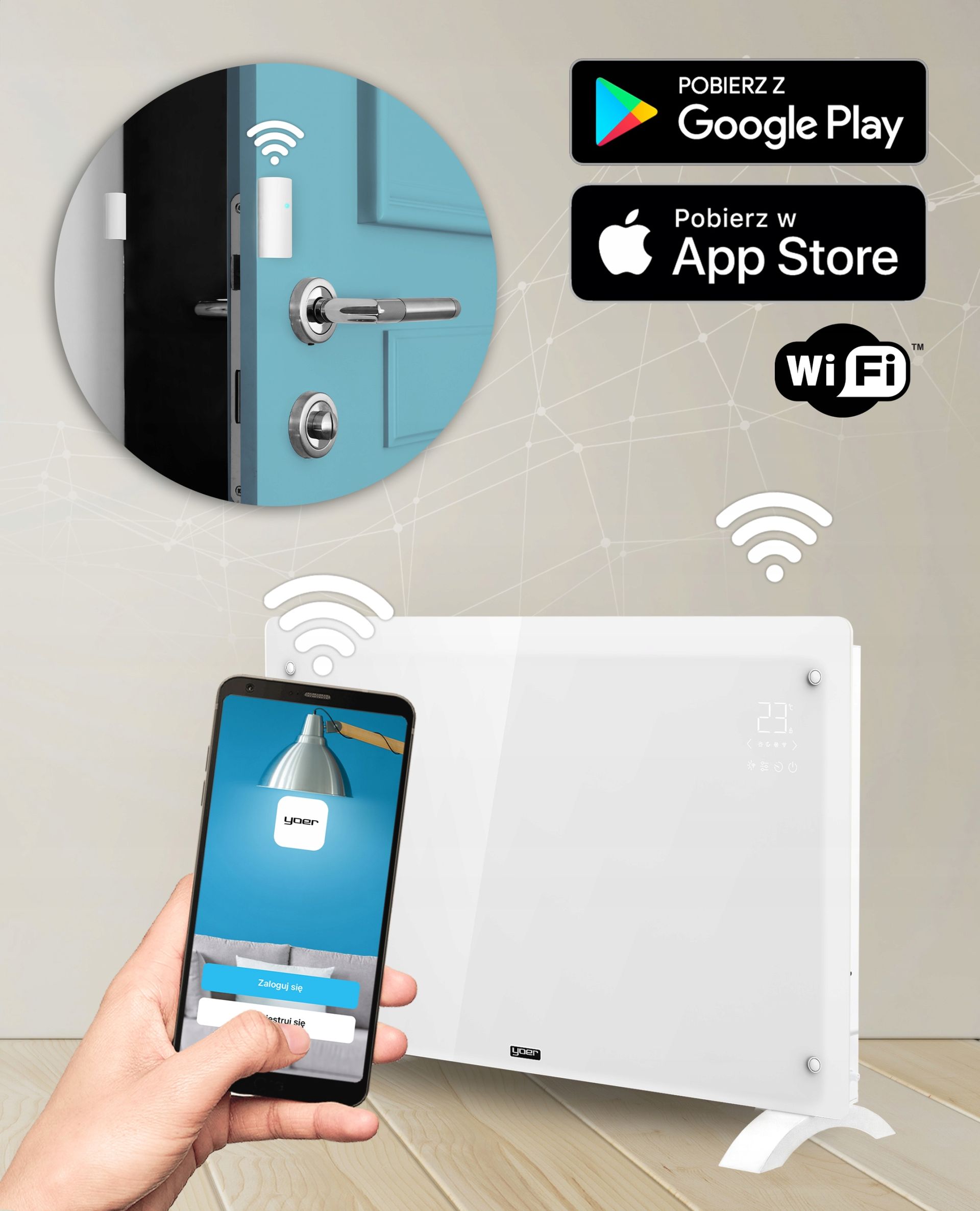 Elektryczny grzejnik szklany 2500W – sterowanie Wi-Fi, timer i tryb oszczędzania energii Elektryczny grzejnik szklany 2500W – sterowanie Wi-Fi, timer i tryb oszczędzania energii