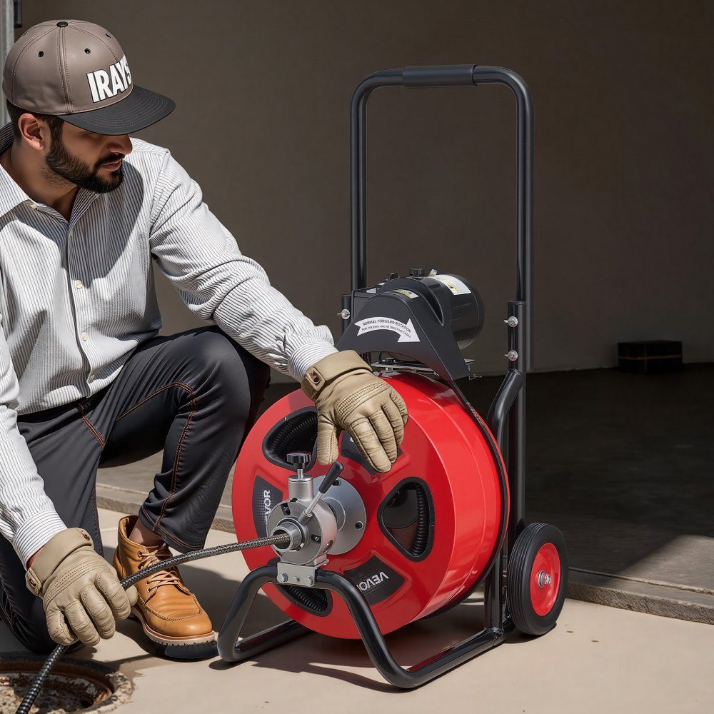 Rohrreinigungsmaschine mit automatischem Vorschub, 30m x 19mm Rohrreinigungsspirale mit Rollen, elektrischer Rohrreiniger für 100-200mm Rohre, Rohrreinigungsgerät für Abflüsse, Toiletten, Waschbecken
