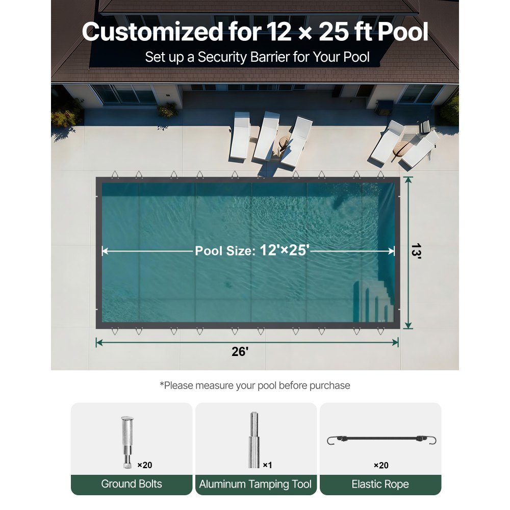 Poolplane, geeignet für rechteckige Einbaubecken (3,66 x 7,62 m), Winterplane mit Entwässerungslöchern, Netz-Poolabdeckung für Schwimmbäder, PVC-Sicherheitsabdeckung
