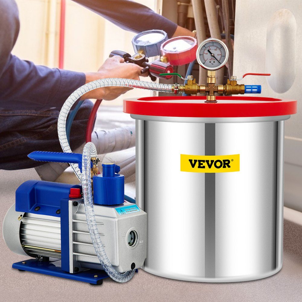Vacuümpomp, vacuümpomp, vacuümkamerset, 19L, 142L/min, 1/3 PK, 1 trap