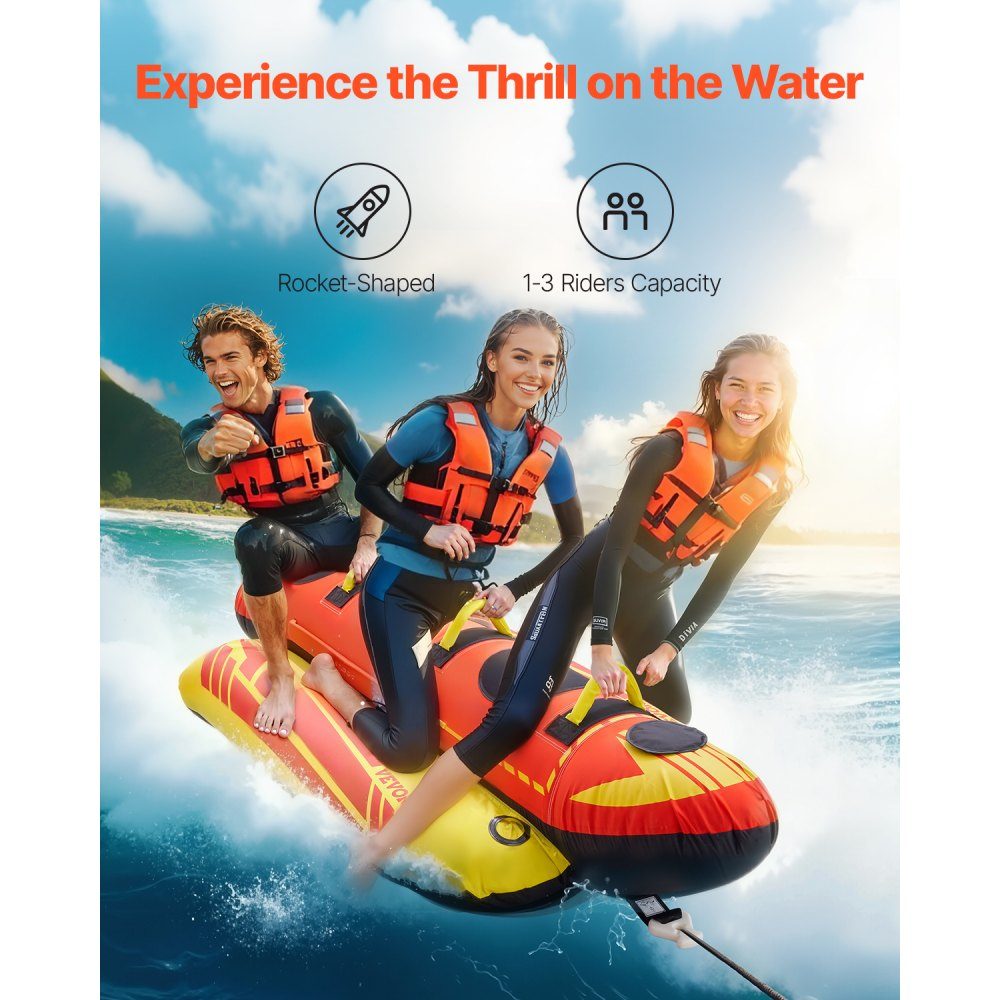 Ensemble de tubes amusants, remorqueurs gonflables pour 1 à 3 personnes, tube de remorquage pour sports nautiques de 500 lb avec housse entièrement en nylon, poignées rembourrées et valve de sécurité de vitesse
