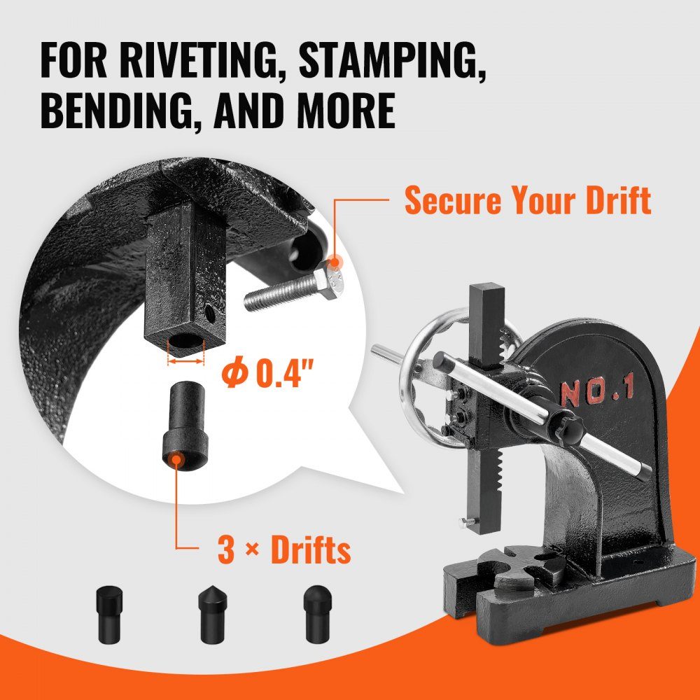 Mandrel Press, 1 Ton Hand Lever Press, Manual Mandrel Press Precision Hand Press, 135mm Maximum Height, Desktop Manual Cast Iron Punch Press for Punching, Bending, Stretching, Forming