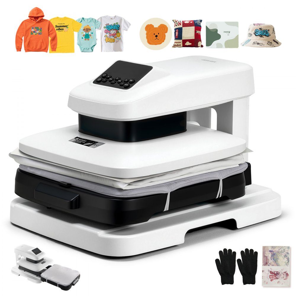 Presse à chaleur automatique (38 x 38 cm) Presse à t-shirt avec libération automatique et pression réglable Presse à chaleur à affichage numérique pour projets de transfert de chaleur en vinyle par sublimation Blanc