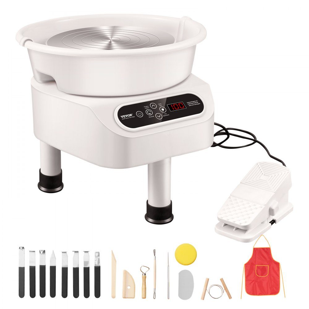 Pottery Wheel, 28cm Pottery Molding Machine, 450W Electric Pottery Wheel with Pedal and LCD Touch Screen, Direct Drive Ceramic Wheel and 3 Support Legs for DIY, White