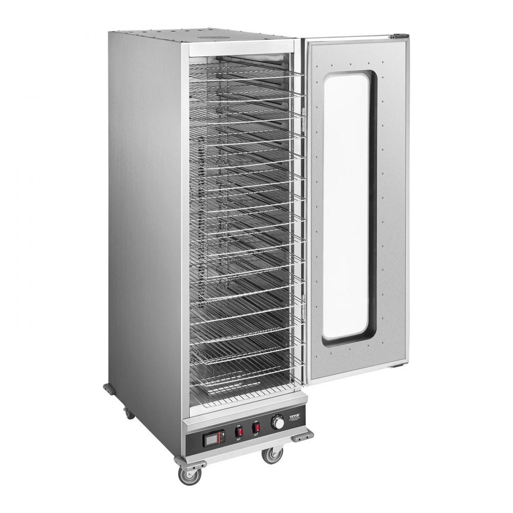 Réchauffeur de nourriture Hot Box, chauffe-collation à 16 niveaux, bol d'eau, porte en verre simple et étagères réglables, armoire chauffante en acier inoxydable, idéal pour conserver la pizza, le poulet