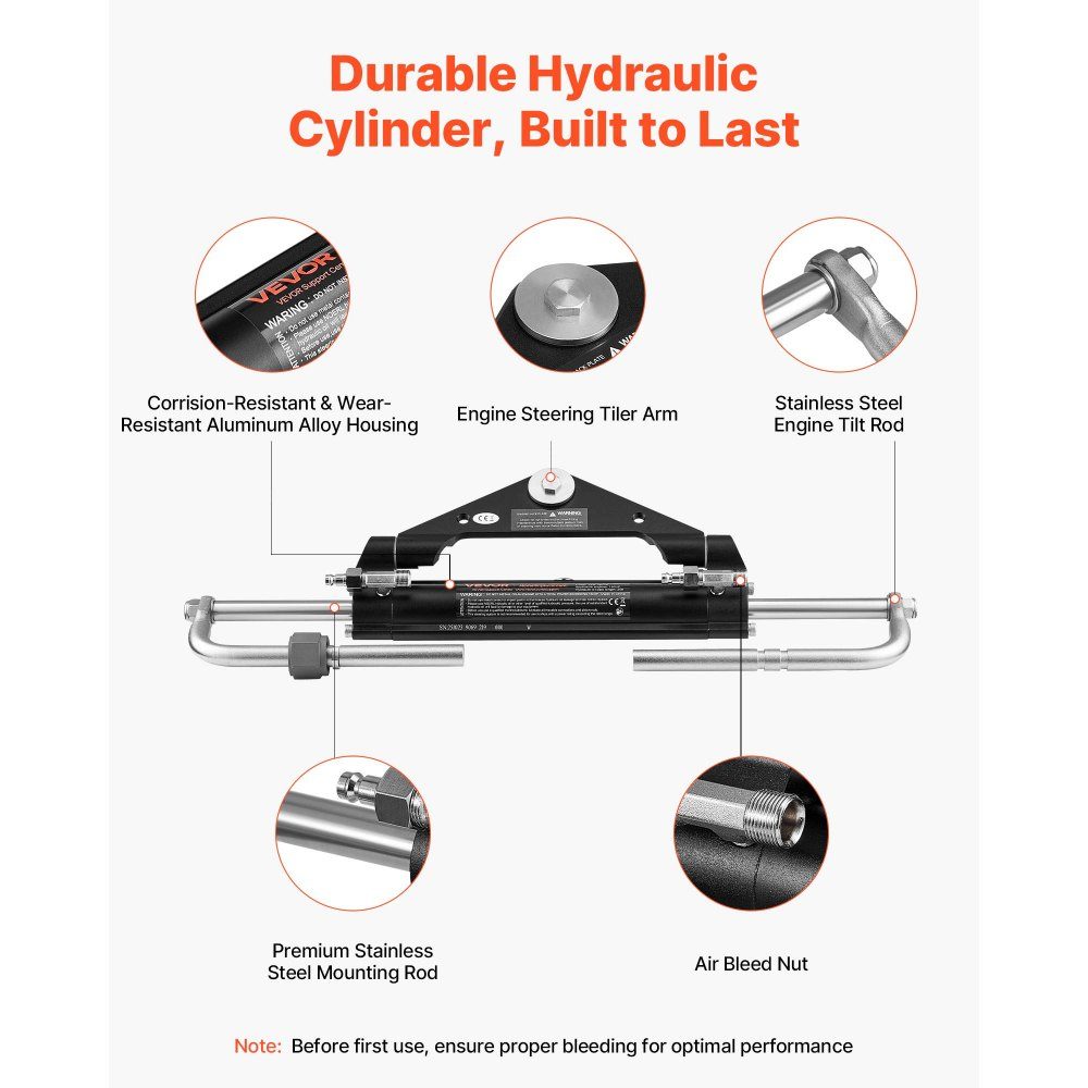 Kit de direction hydraulique hors-bord, 110 kW (150 CV), système de direction hydraulique marin pour bateau, avec pompe de direction 6,9 MPa, cylindre de verrouillage bidirectionnel et tuyaux de 7,3 m, pour barre unique, moteur unique