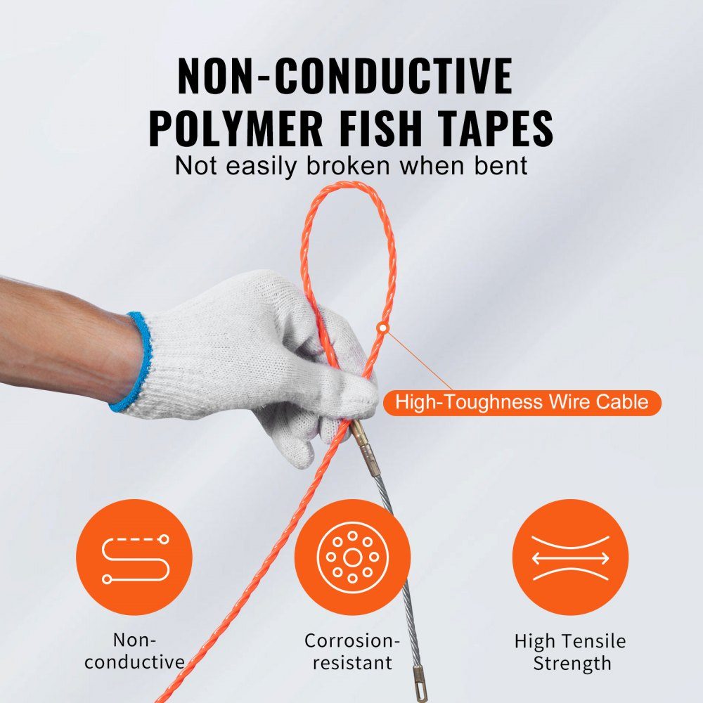 Aide à l'extraction de câbles 38,1 m Spirale d'extraction de haute qualité en PET avec gants en coton et fixation Câble de traction pour conduits vides avec câble incassable [4,5 mm] Ressort d'extraction Aide à l'extraction