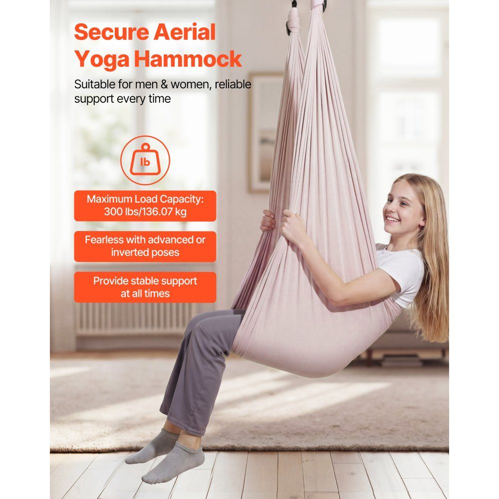 Aerial Yoga Hammock, Maximum Load 300lbs, Yoga Swing with Nylon Fabric, Daisy Rope and PE Zipper Bag, Gymnastics Swings, Dual Function, Anti-Gravity Exercises, Pink