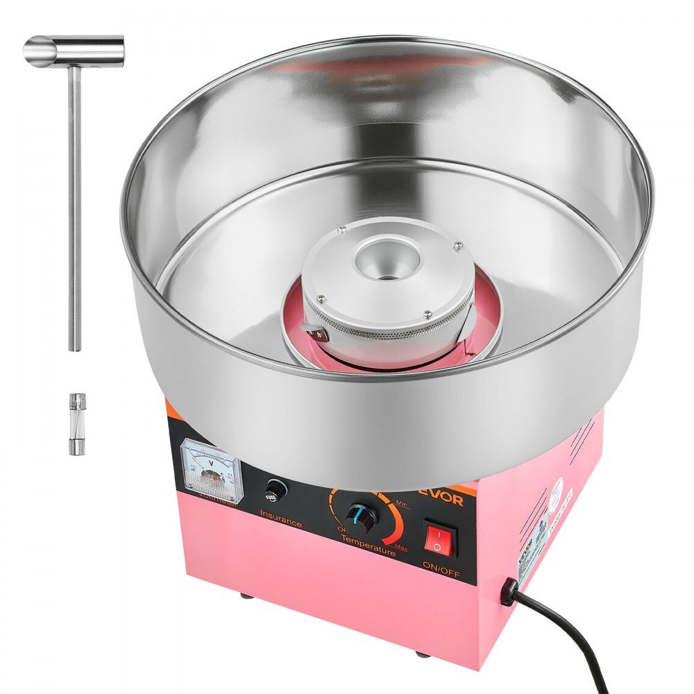 Machine à barbe à papa, machine à barbe à papa électrique 1000 W avec bol en acier inoxydable de 38 cm et cuillère à bonbons, fait de la barbe à papa pour les anniversaires à la maison, les réunions de famille, rose, 3500 tr/min – Réf. HT-23877