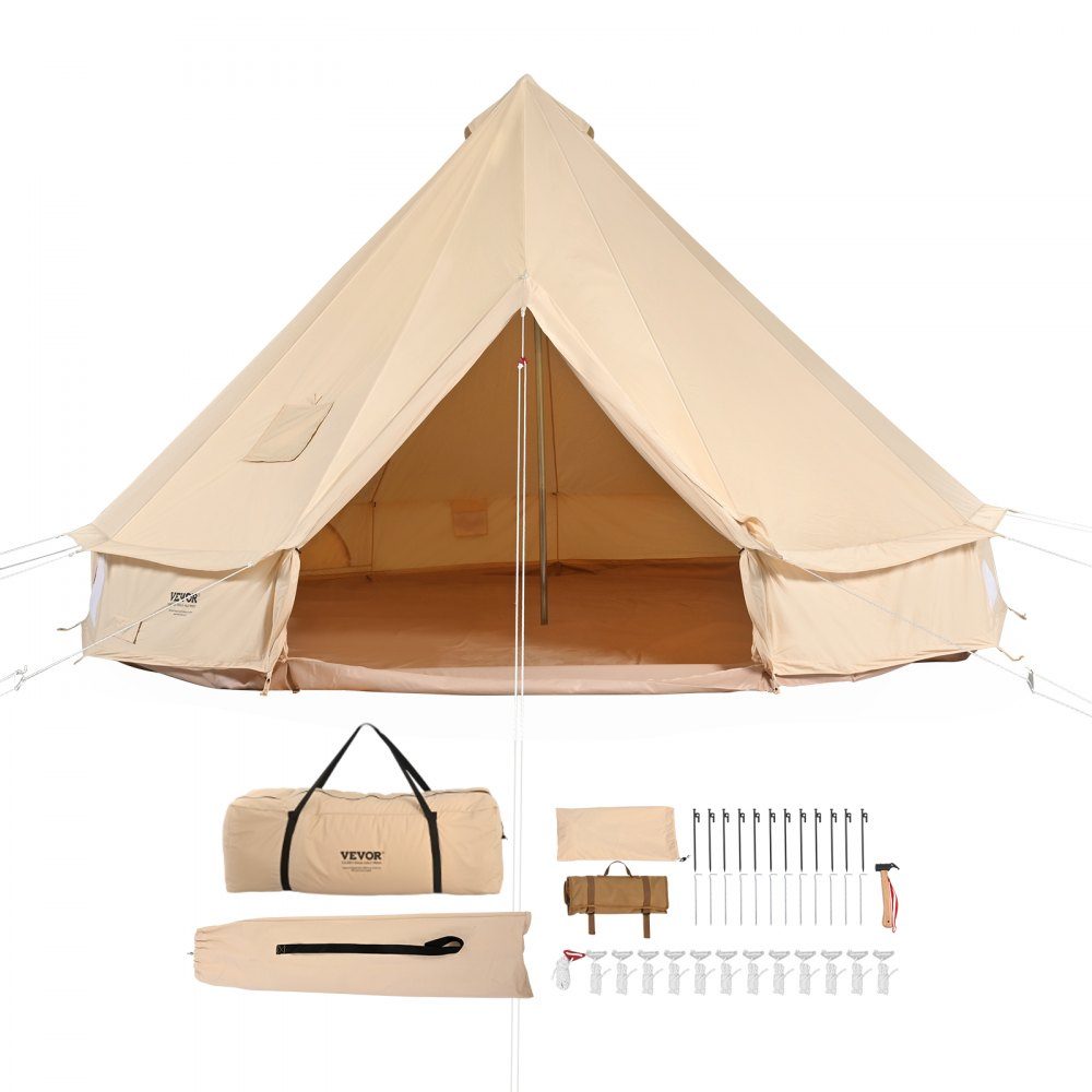 Bell tent 5 x 3 m yurt tent TC cotton with high-strength iron rods and a PVC groundsheet camping tent family tent 8 windows pyramid tent group tent for outdoor adventures