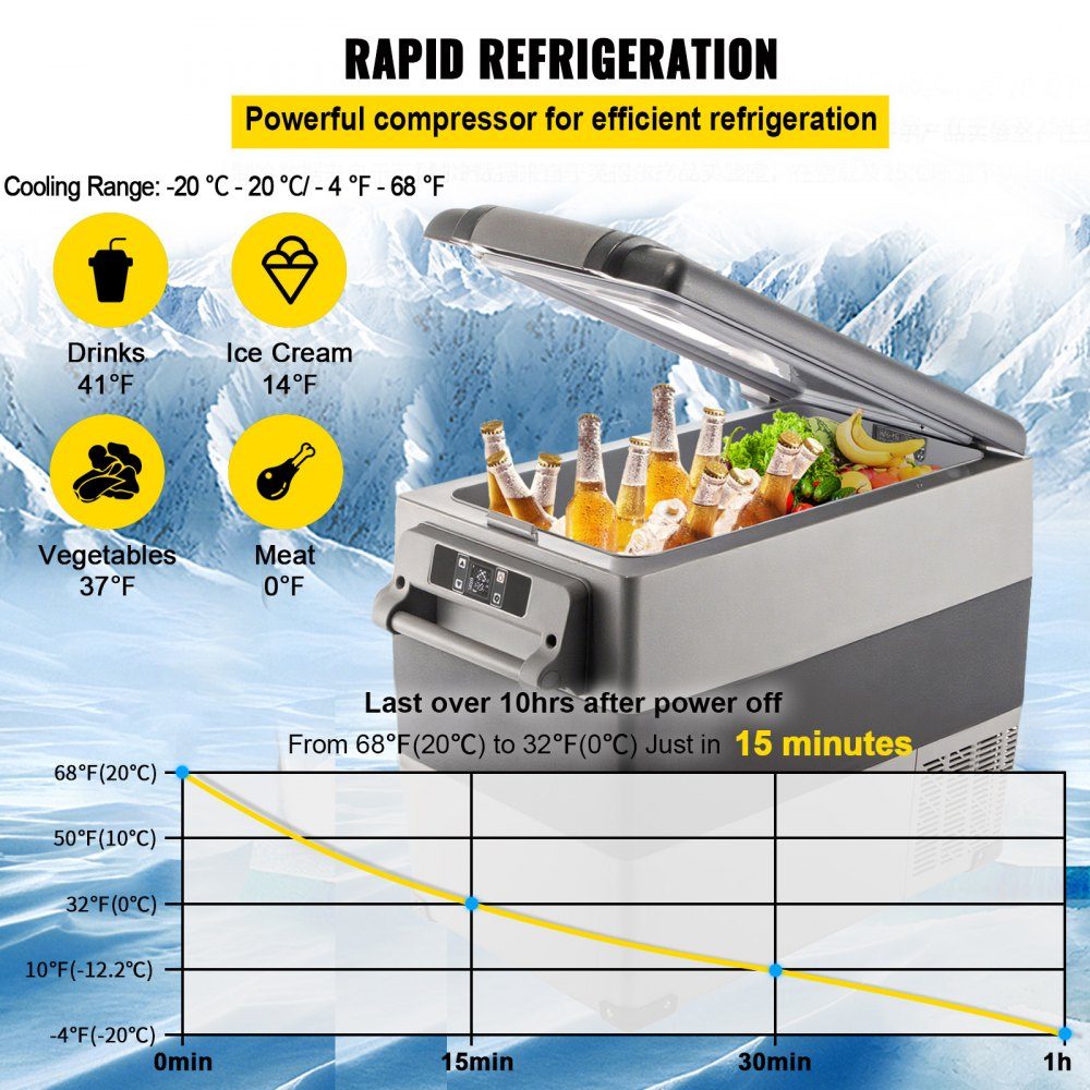Portable Compressor Cooler Box 55L Car Fridge 220V Mini Fridge Electric Freezer Box Small Freezer for Car Camping Truck Boat