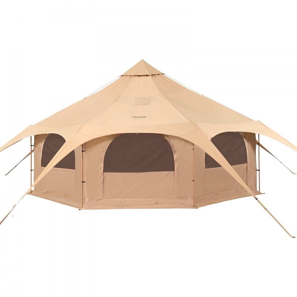 Bell Tent 5x2.8m Yurt Tent TC Cotton and Heavy Duty Iron Poles with Oxford Cloth Groundsheet Camping Tent Family Tent 8 Windows Group Tent for Outdoor Adventures