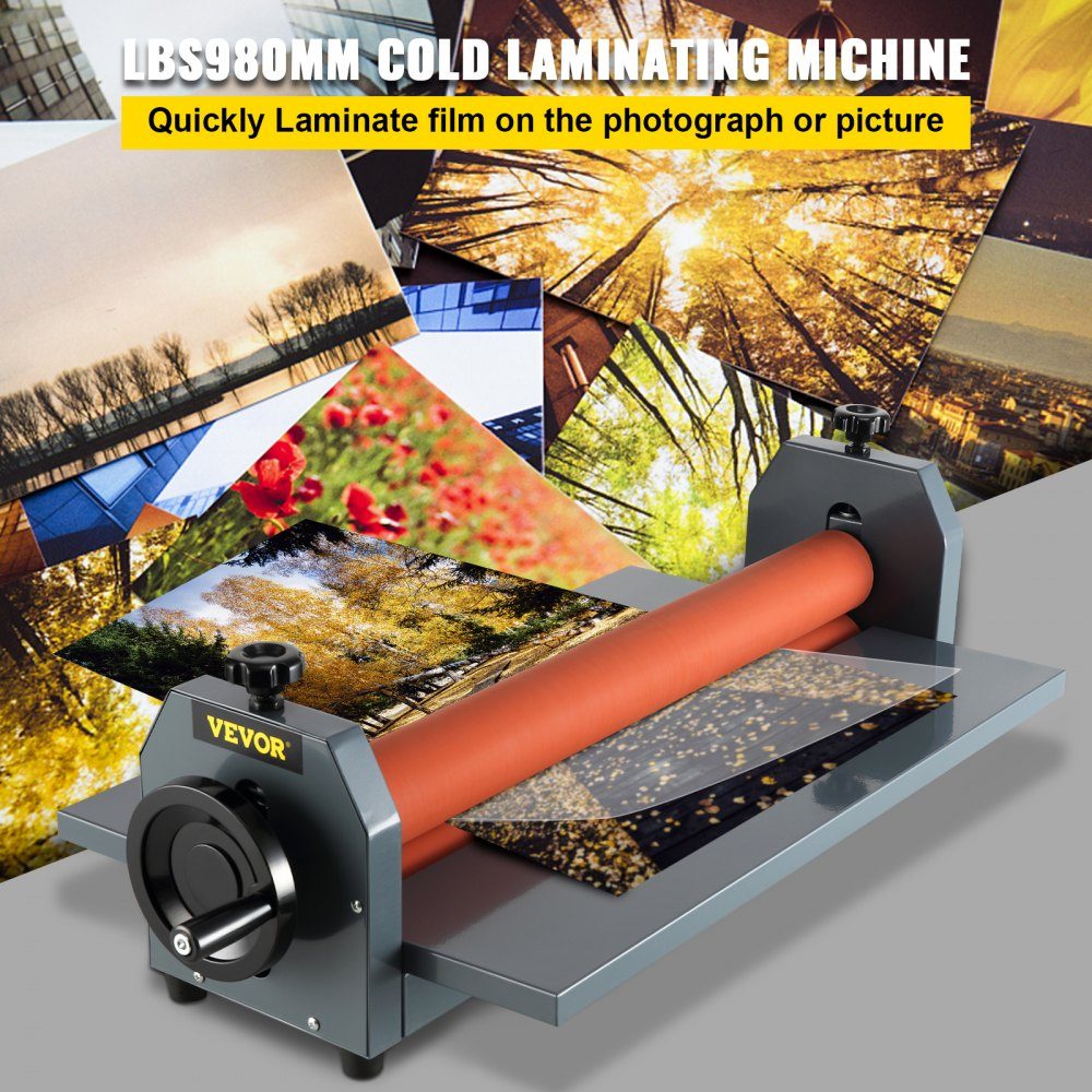Cold laminator 1000mm manual folding photo film roll laminator made of thick iron metal with soft rubber rollers, four non-slip adjustable rubber feet for photo and advertising copy shops