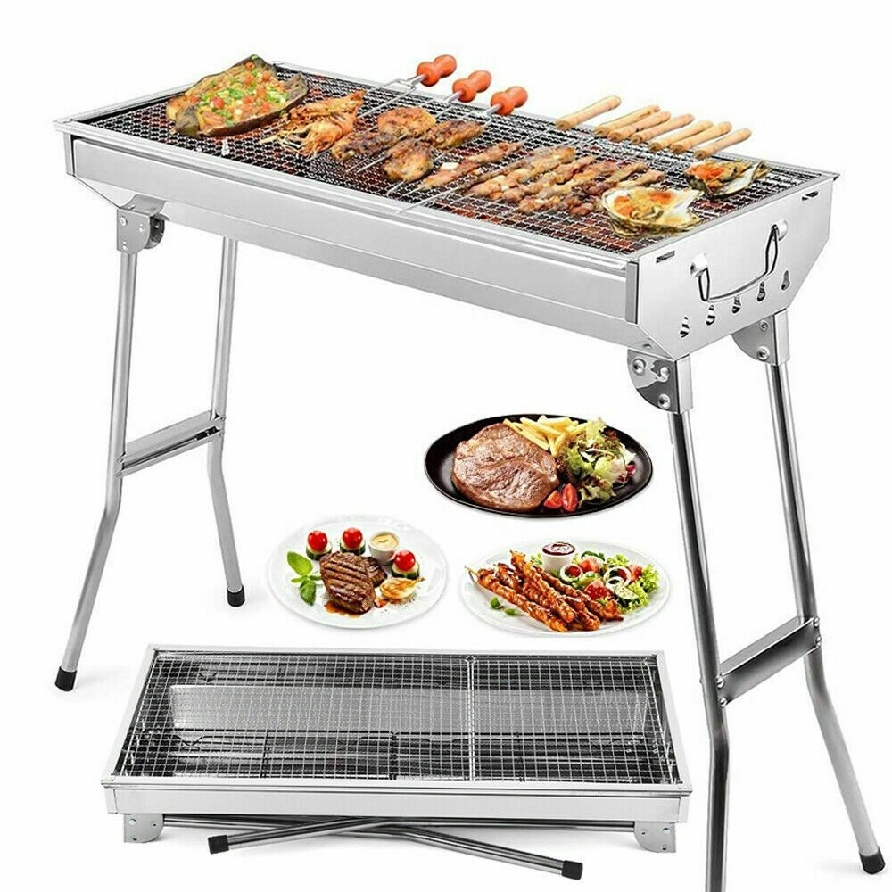 BBQ Stainless Steel Charcoal Grill Folding Grill Standing Grill Portable Camping Grill