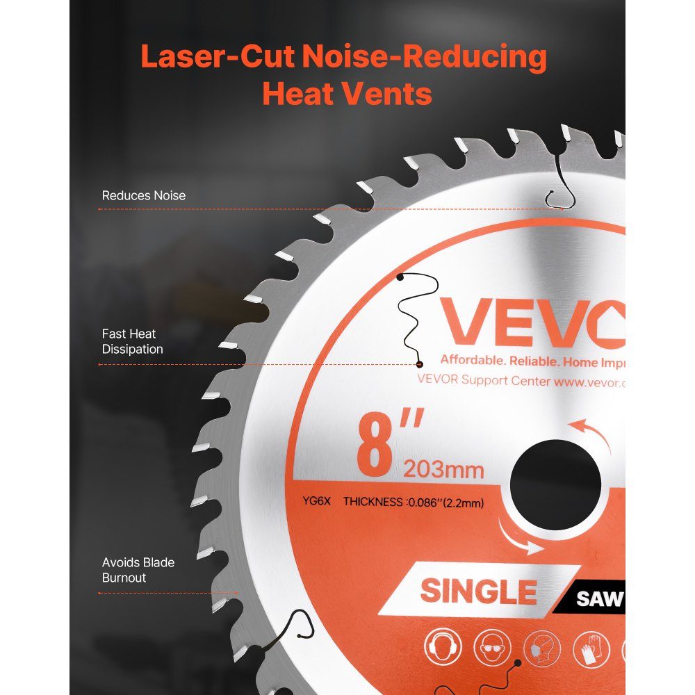 Circular saw blade (203mm diameter, 42 sharp teeth and 2.2mm thickness), ideal for plywood, OSB hardwood, compatible with circular saws, alloy saw blade with noise reducing heat dissipation