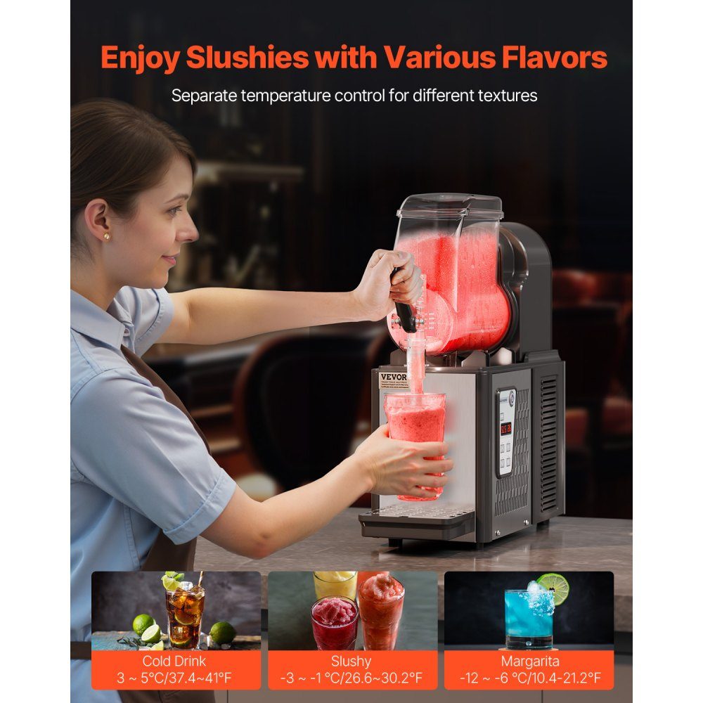 Commercial Slush Ice Cream Machine 4L Single Tank Frozen Drink Machine 16 Cup Stainless Steel Slush Ice Cream Machine with Keyboard Soft Ice Cream Machine for Party Restaurant Cafe Bar Black
