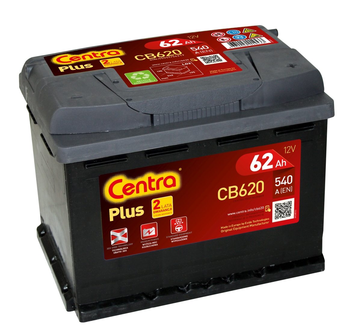 Centra Plus Cb620 62ah 540a P+