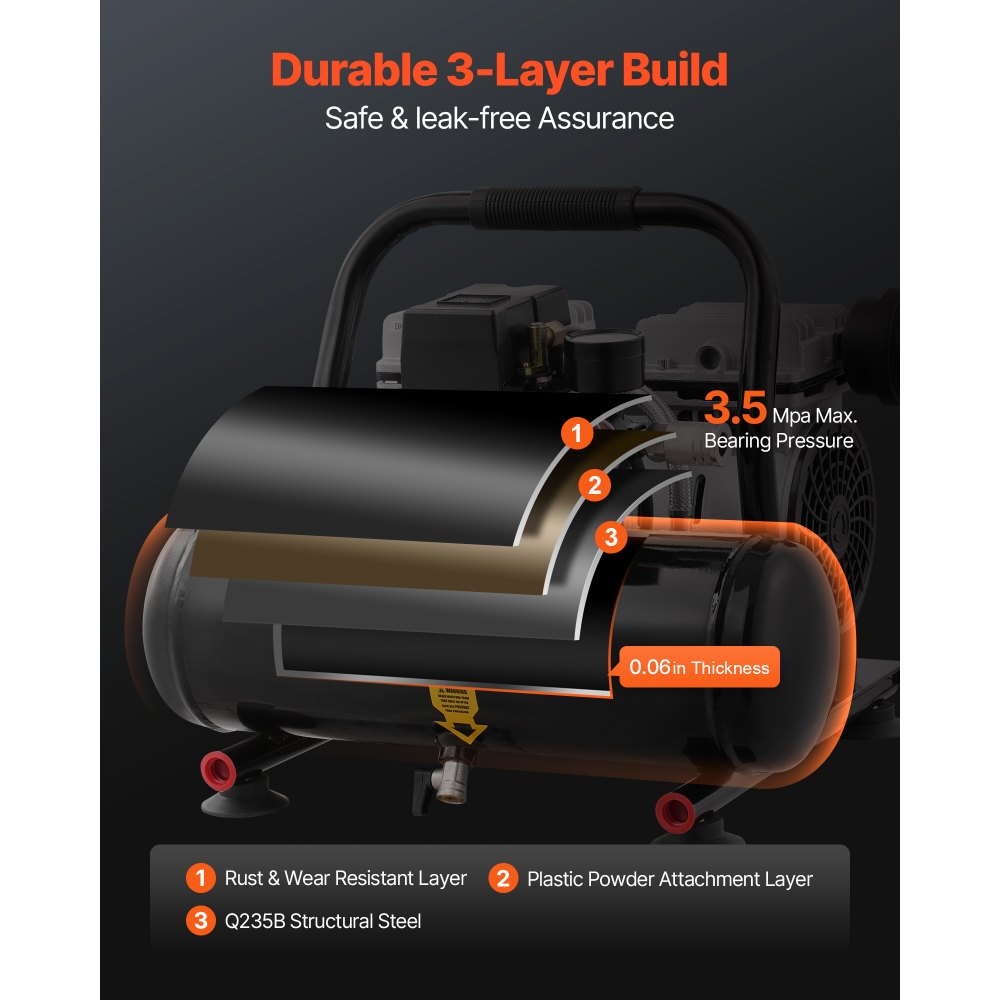 Luchtcompressor, stalen tank van 1 gallon, 1 pk, 1,5 CFM, 7 bar, olievrije luchtcompressor en maximale druk van 120 PSI, 68 dB, ultrastille draagbare compressor voor autoreparatie, bandenspanning, spuiten Luchtcompressor, stalen tank van 1 gallon, 1 pk, 1,5 CFM, 7 bar, olievrije luchtcompressor en maximale druk van 120 PSI, 68 dB, ultrastille draagbare compressor voor autoreparatie, bandenspanning, spuiten