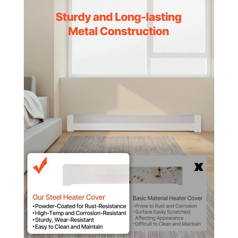 Heater Covers Basic Series 1526 x 80 x 193mm Standard Electric Radiator Front Cover Heavy Duty Steel Replacement Cover for Bedroom White