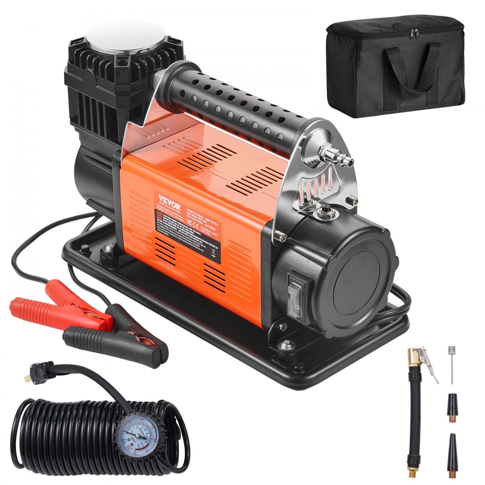 Gonfleur de pneu portable 12 V, compresseur d'air robuste 7,06 CFM, pompe à air tout-terrain 150 PSI avec adaptateurs pour voiture, SUV, camping-car, camion – Comprend un cordon d'alimentation de 2 m, un tuyau d'air de 26 m avec manomètre, un sac de trans Gonfleur de pneu portable 12 V, compresseur d'air robuste 7,06 CFM, pompe à air tout-terrain 150 PSI avec adaptateurs pour voiture, SUV, camping-car, camion – Comprend un cordon d'alimentation de 2 m, un tuyau d'air de 26 m avec manomètre, un sac de trans