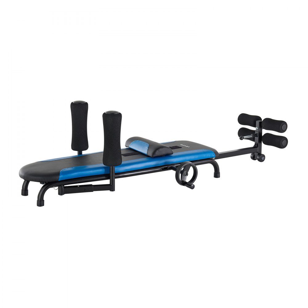 Rektrainer tot 160 kg, robuuste tuimeltafel met stabiele constructie, rugtrainer om de wervelkolom en nek te ontlasten, rugstrekbank met handmatige wielbediening blauw zwart