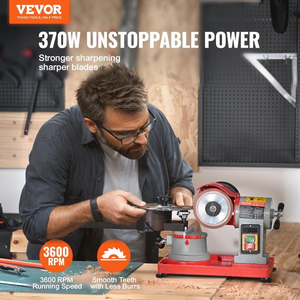 Saw blade sharpener 370W sharpening machine circular saw blade sharpener 3600 rpm circular saw blade sharpener φ 80.01-698.5mm saw blade sharpener φ 1.6-4.0mm 6-fold saw centering