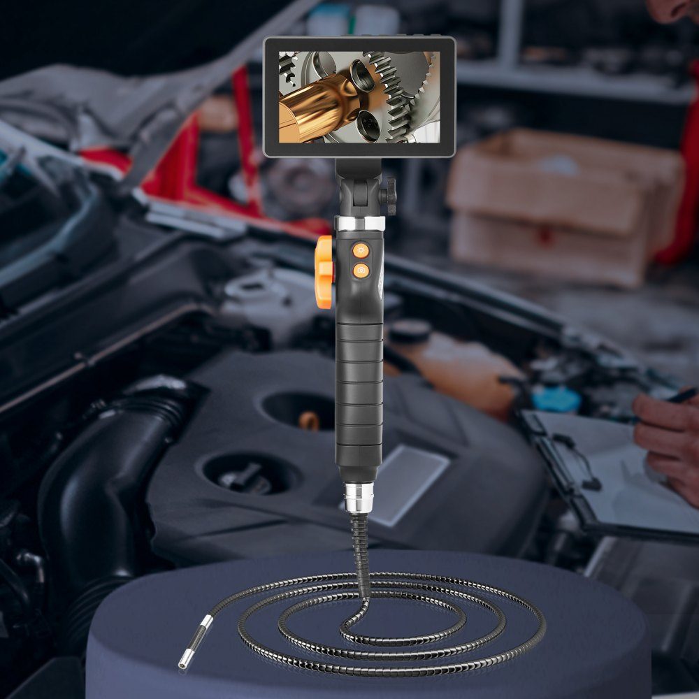 Articulating Endoscope Camera with Light, Two-Way Articulating Endoscope Inspection Camera with 6.4mm Small Lens, 5" IPS 1080P HD Screen, 8X Zoom, 8 LED Light Camera for Car, Plumbing (4.9ft)