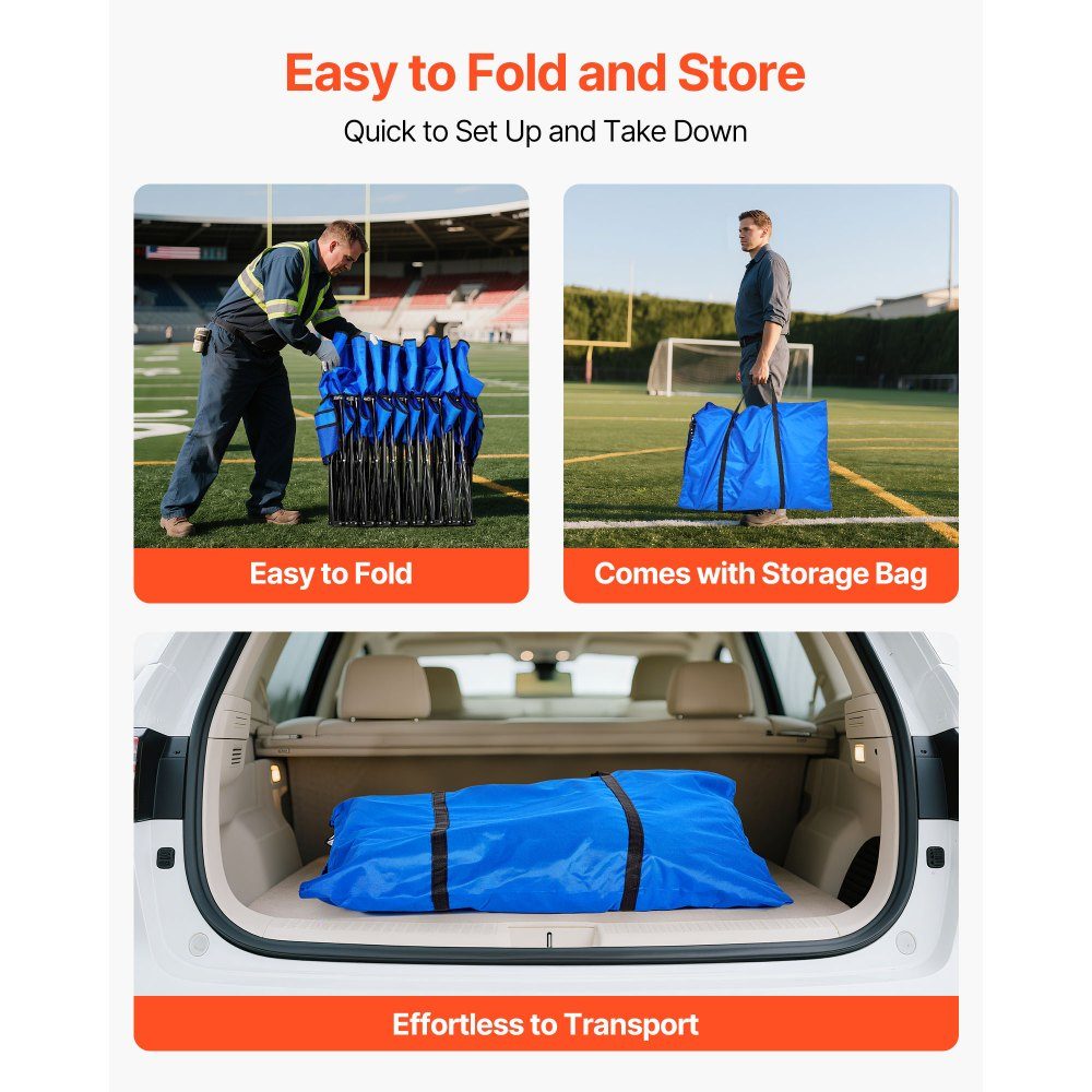Portable Team Bench, Camping Bench (8 Person) with Side Pockets and Carry Bag, Folding Bench with Backrest, Side Bench for Football, Baseball, Outdoor Activities, Blue