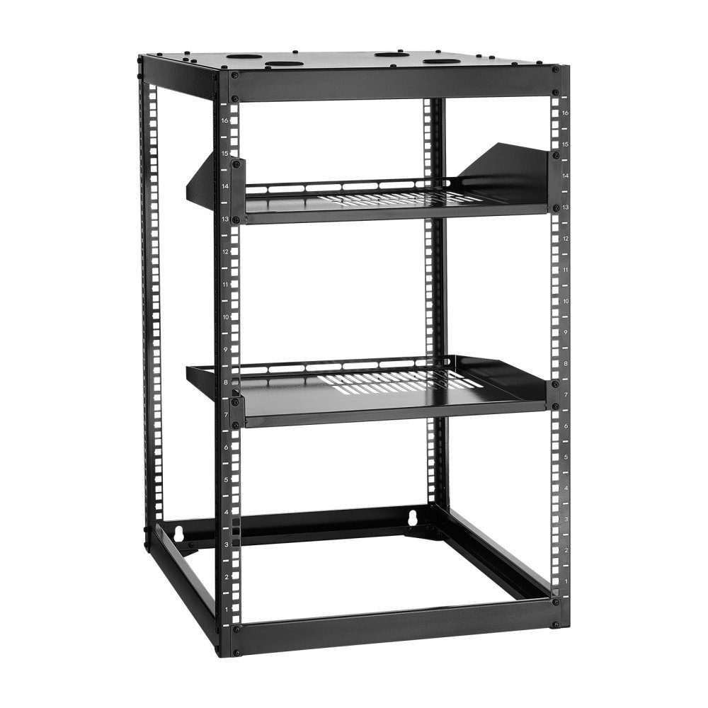 16U-Netzwerk-Rack mit offenem Rahmen, 585 mm Tiefe, Wandmontage- oder Stand-Server-Rack, 4-Pfosten-Rack mit belüfteten Regalen und Montagezubehör, für Netzwerk-IT-Geräte und AV-Geräte