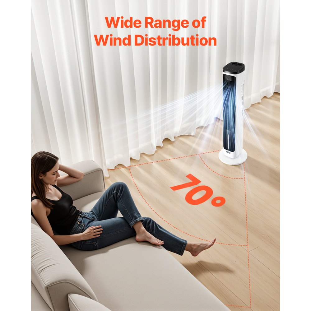 Torenventilator Snelheid 7,1 m/s Stille voetstukventilator 70° Oscillerende ventilatoren met 9 snelheden 4 modi 24-uurs timer Afstandsbediening voor slaapkamer Kantoor Thuis