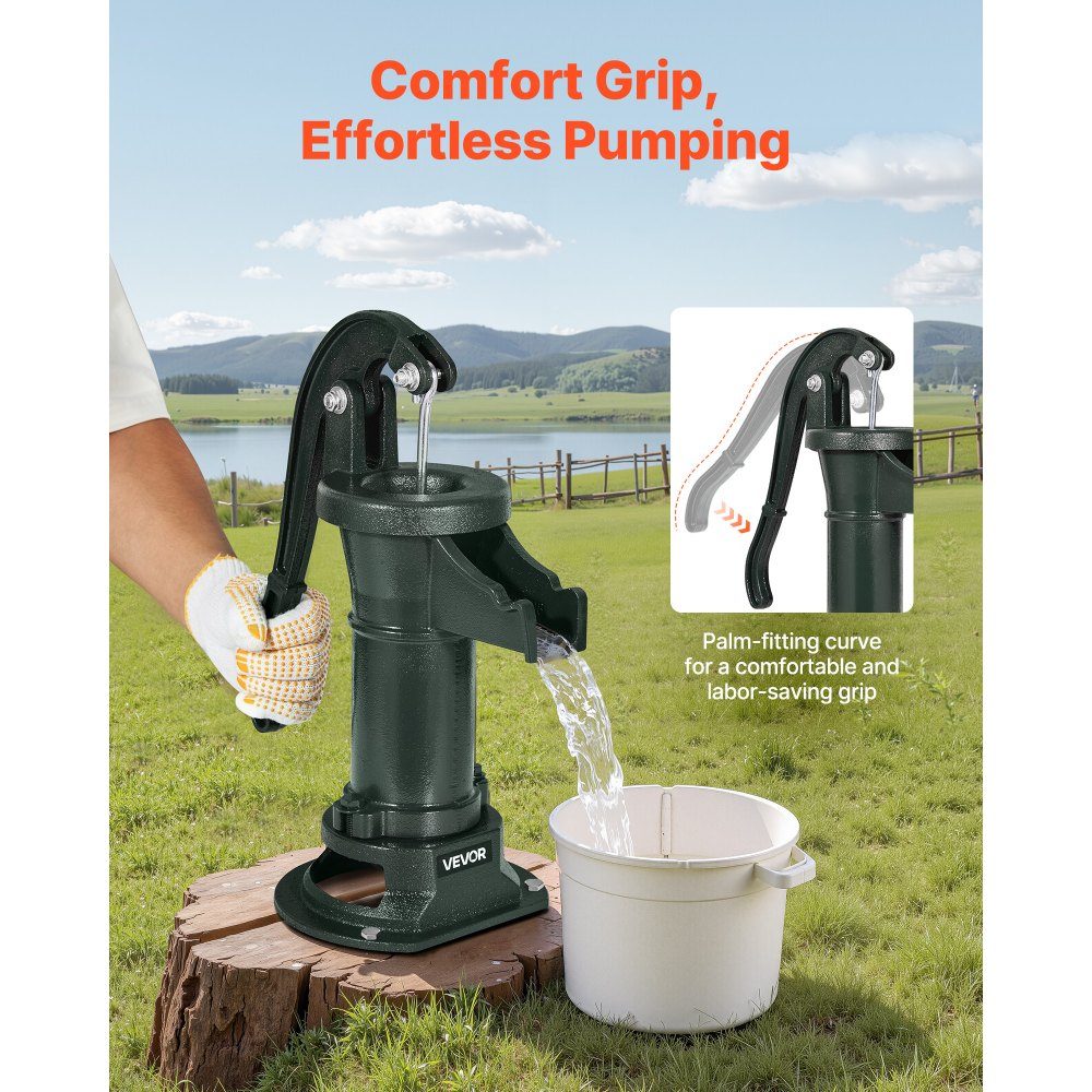 Handpumpe Antik Vintage, 7,6 m Förderhöhe, nostalgische Gusseisenpumpe, Springbrunnenpumpe, Handpumpe NPT 1-1/4 Zoll Anschluss, Gartenpumpe, für Garten, Teich, Hof, Bauernhof, Grün