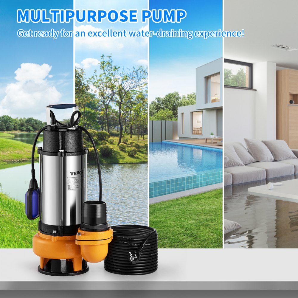 Schmutzwasserpumpe mit variablem Schwimmerschalter Tauchpumpe 2200W Gartenpumpe Fördermenge 60000L/h Schmutzwasser-Tauchpumpe max. Hub 18m Wasserpumpe IPX8 Ideal zum Pumpen von Wasser