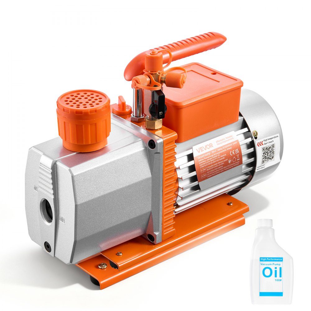 Vacuümpomp 7 CFM 198L/min, 2-traps, 550W, geschikt voor R134a, R22, R410a, R1234YF en R32, 4-polige motor, voor onderhoud van auto-airconditioning en harsontgassing, inclusief olie