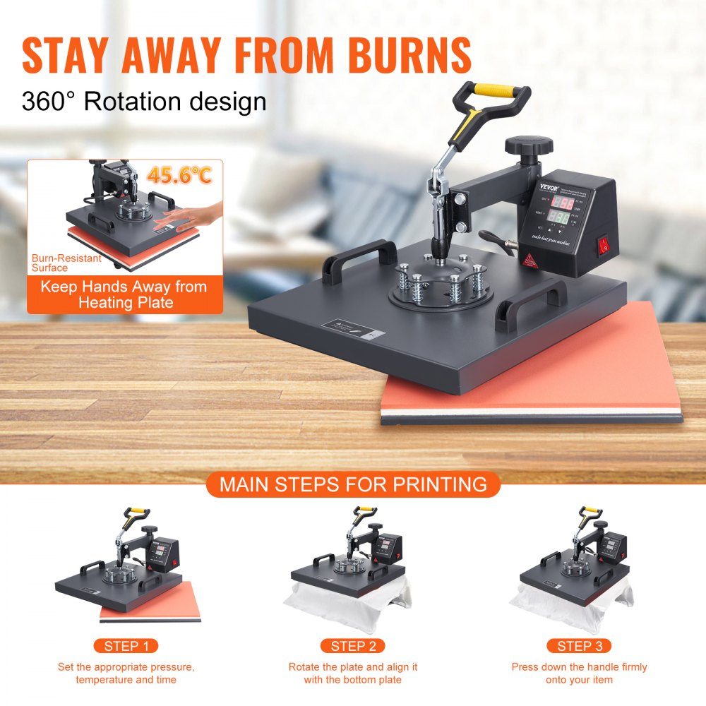 Transfer press 38 x 38 cm, transfer press 220 V, transfer press 1200 W, textile press 14 x 7.6 cm, shirt press max. 250 °C, sublimation press, hobby T-shirt press